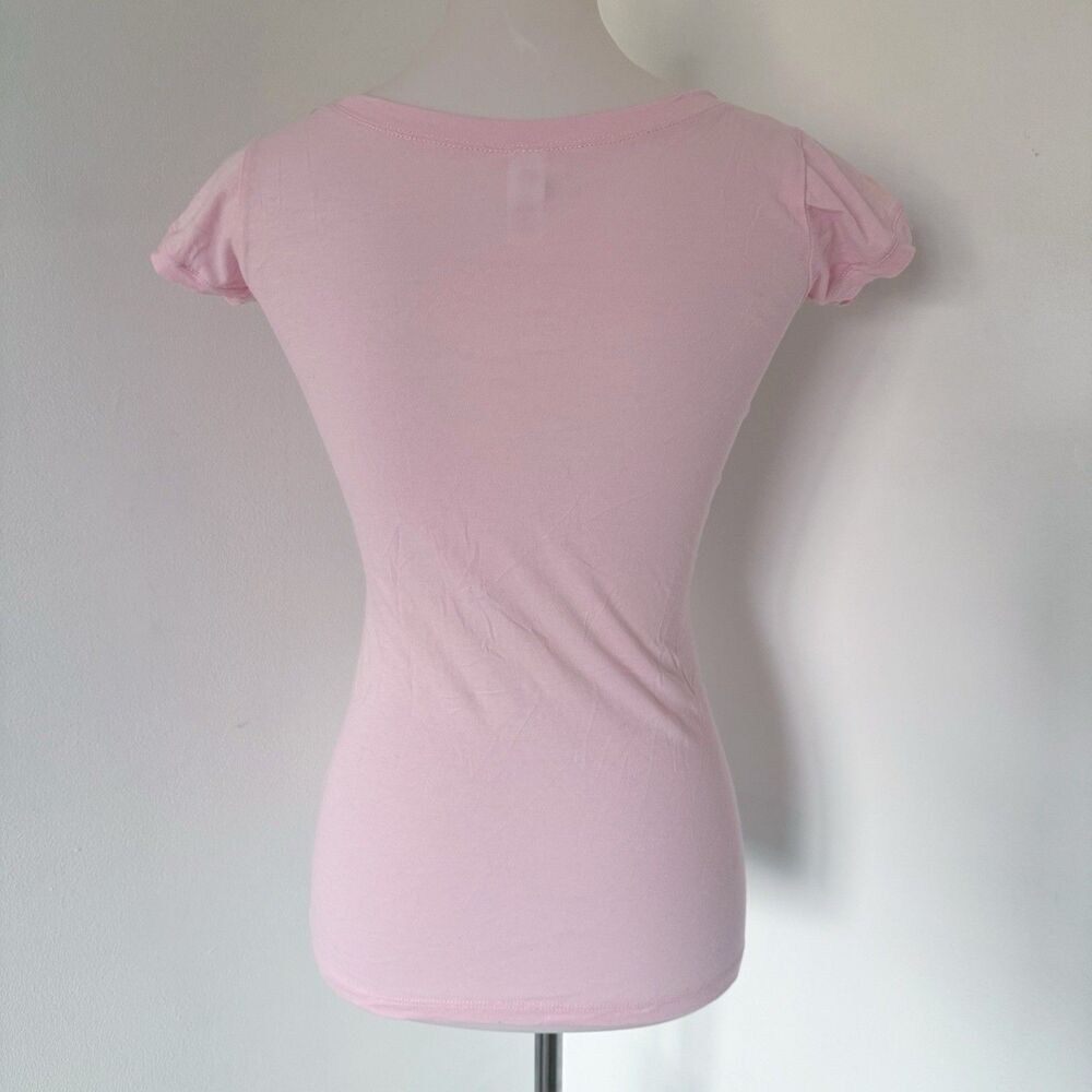 Women's Bon Jovi Baby Tee Shirt Top Pink Heart Dagger Wings Cross Pink Size S - Picture 5 of 16